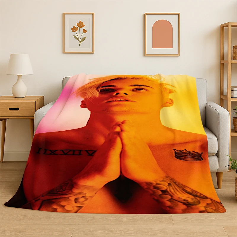 

3D Justin Bieber Singer Star Flannel Blanket Soft Warm Throw Blanket for Bedroom Living Room Bed Travel Camping Picnic Gift