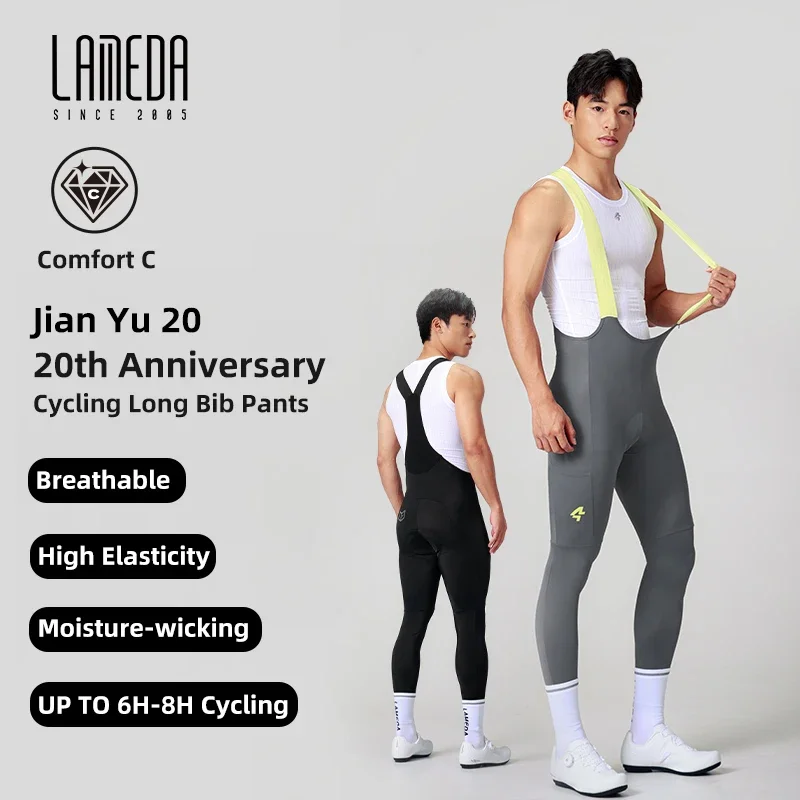 

LAMEDA Fleece Slim Fit Cycling Bib Pants Italian Double Arrow Padded with Pockets for Men in 5-15°C Autumn/Winter Bicycle Pants