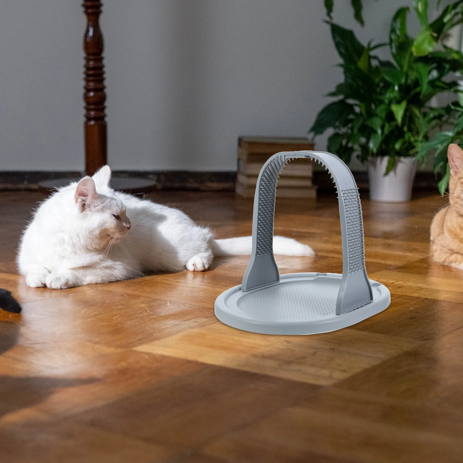 

Arch Shaped Cat Grooming Massager Scratch Board Gray Self Massage Resting Spot for Cats Cat Massage Board Pet Hair Self Massager