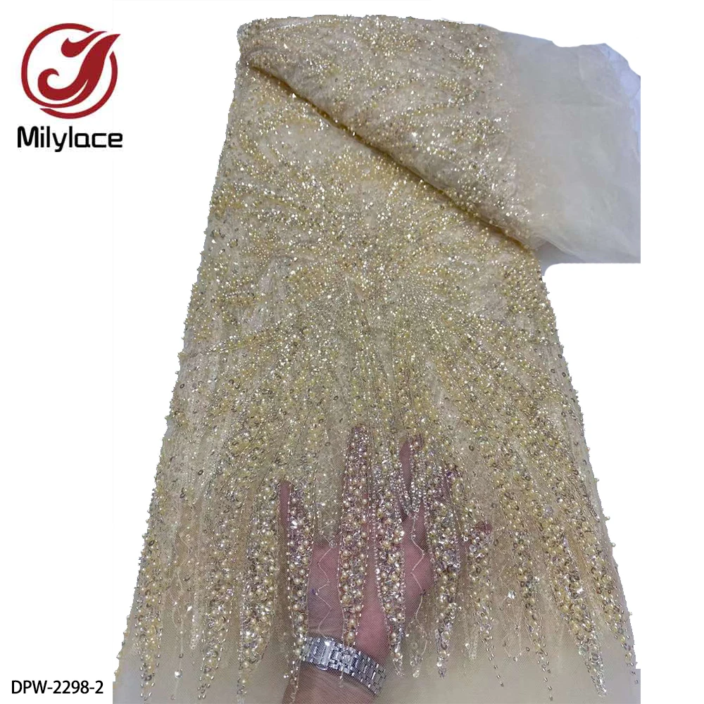 African Sequins Beaded Embroidery Groom Nigerian Bridal High Quality French Tulle Lace Fabric for Wedding DPW-2298