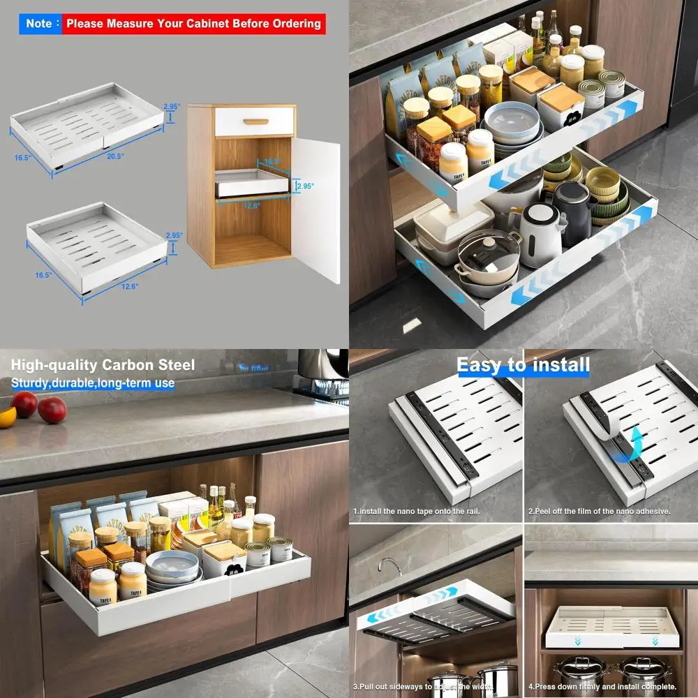 

Выдвижной органайзер для глубоких шкафов, сверхпрочные выдвижные полки, подходят для кладовой и ванной комнаты (глубина 16,5 дюймов)