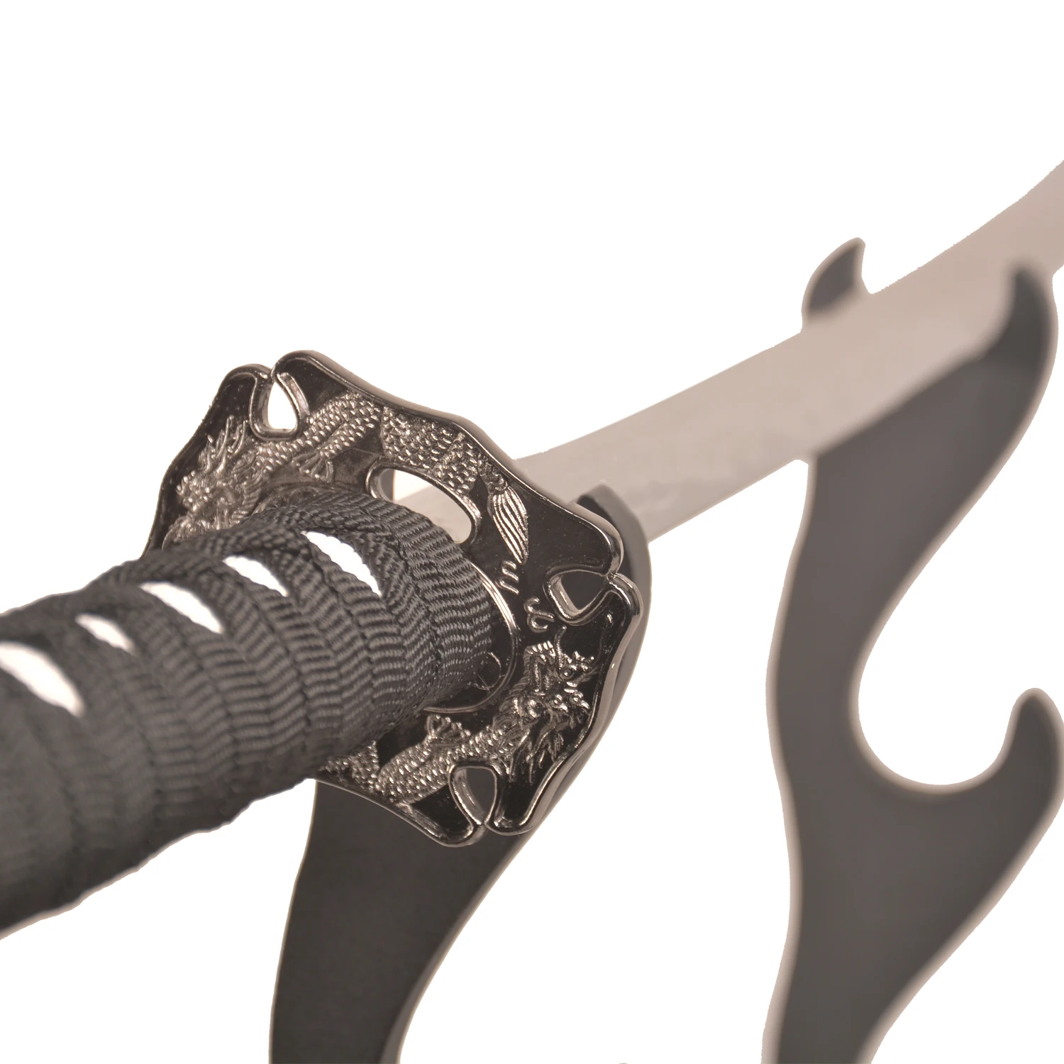 طقم سيف ساموراي أصلي مكون من 3 قطع مع حامل عرض من 3 طبقات - زخرفة "الولاء، العدالة، الشجاعة" المحفورة #6