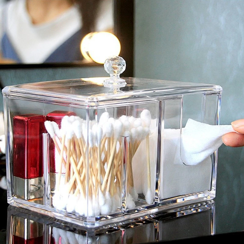 Cotton Swab Holder Cotton Pad Holder Transparent Cosmetic Storage Box With Lid Neat Desktop Organization For Lipstick Cotton