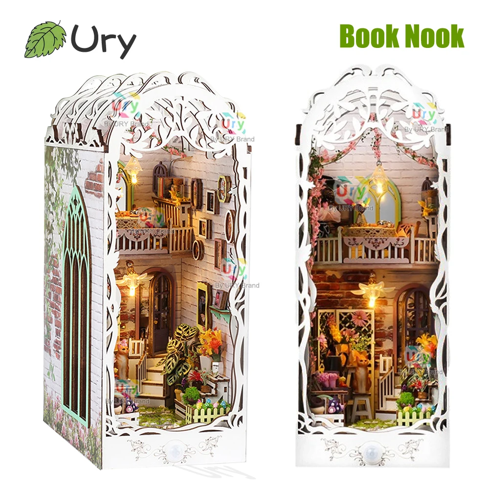 

Ury 3D Wooden Puzzle LED DIY Book Nook Greenhouse Transparent Flower House Shelf Insert Miniature Fairy Tale Town Girl Xmas Gift