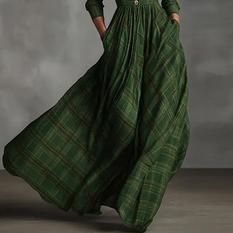 الفرنسية الرجعية منقوشة طباعة سوينغ فستان طويل ماكسي امرأة مثير العميق الخامس الرقبة زر قميص فستان الخريف جيوب طويلة الأكمام فساتين بوهو #6