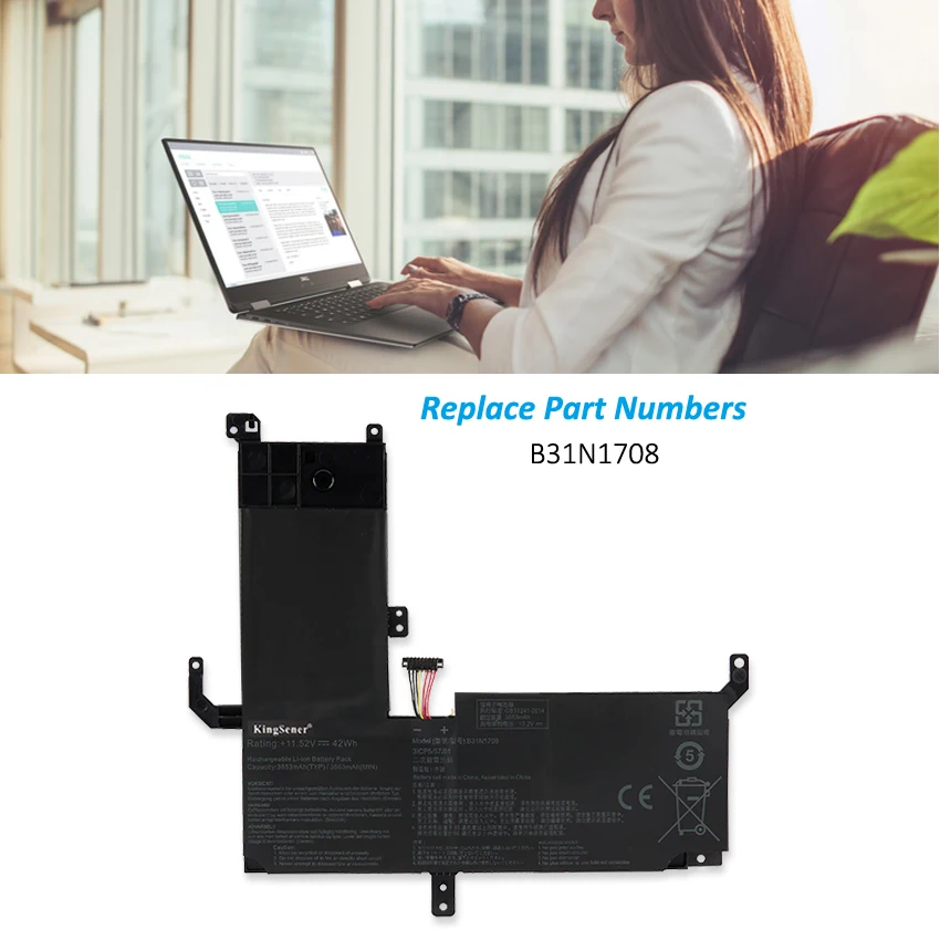 KingSener B31N1708 Laptop Battery For ASUS VivoBook Flip TP510 TP510UA TP510UF TP510UQ TP510UA-1A TP510UF-1A TP510UQ Series