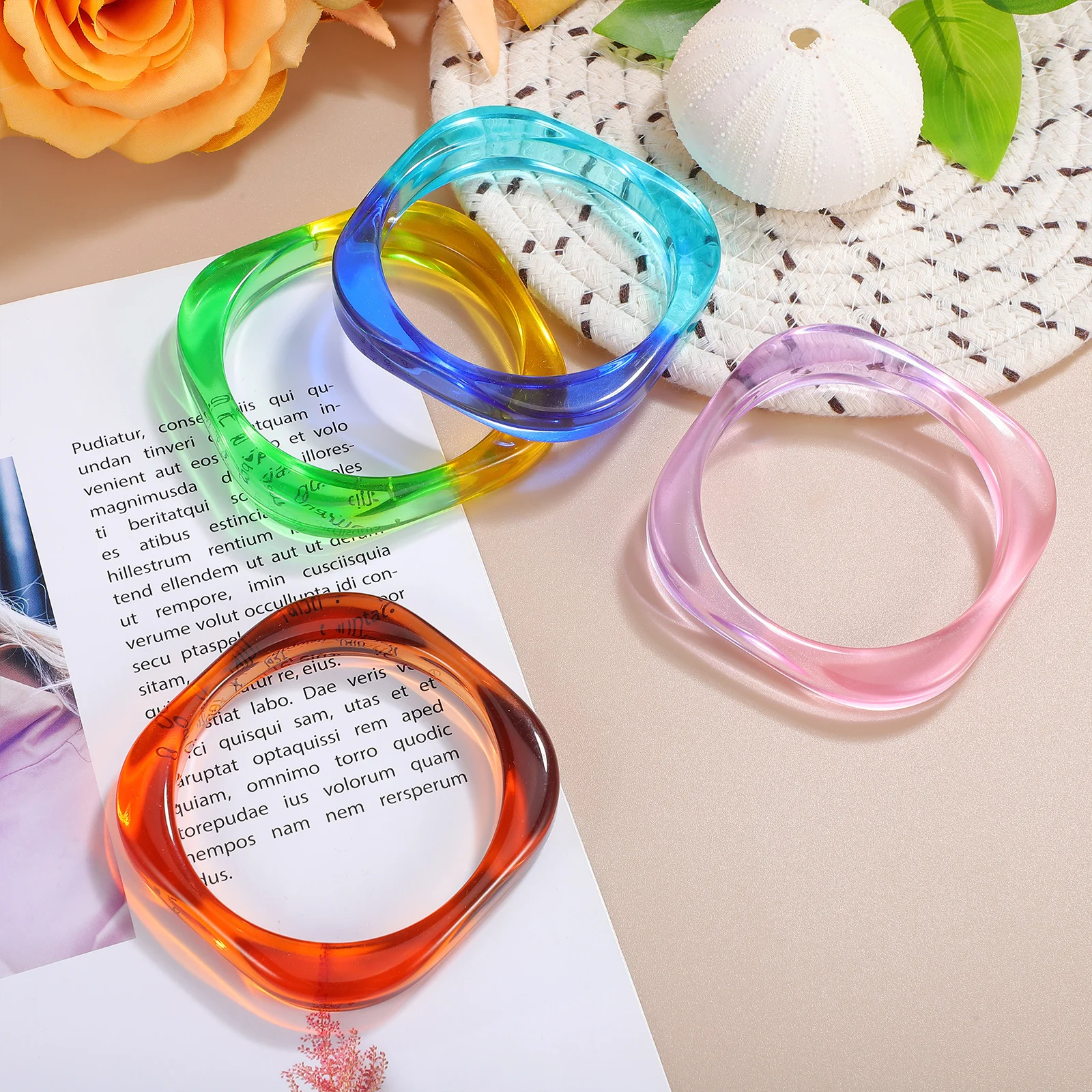 

4Pcs Acrylic Gradient Bangles Chunky Bracelets Lightweight Comfortable Women's Wide Bracelets Jewelry Acrylic Bracelet