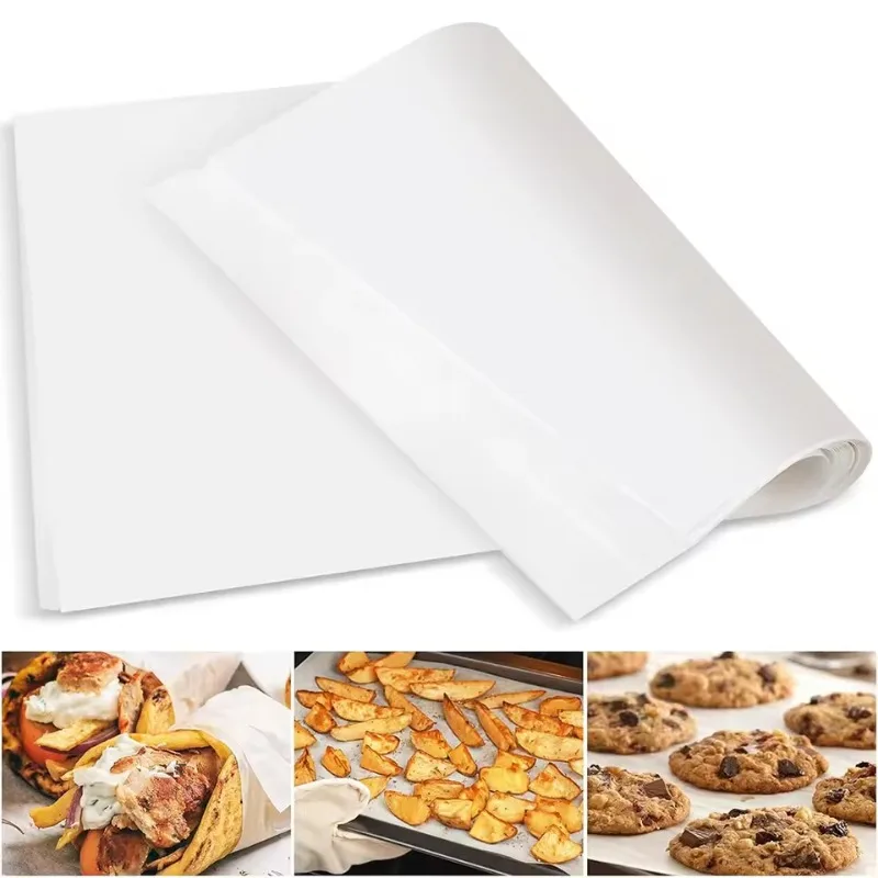 50/100 Uds. Papel Rectangular Blanco Desechable Antiadherente para Hornear, Bandeja de Papel para Hornear, para Galletas, Barbacoa, Bizcochos