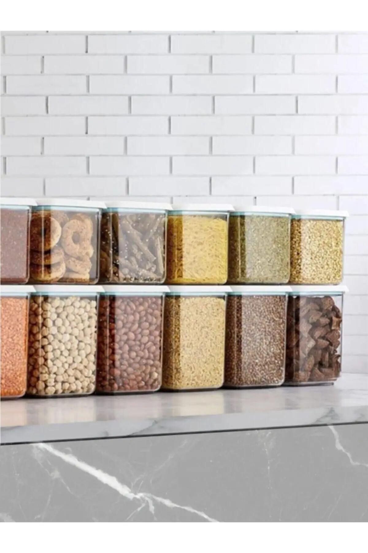 

Kitchen Food Storage Box Container Set Organizer Square Rectangle Vacuum Lid Airtight Jars Pantry Noodle Legume Cereals Pasta