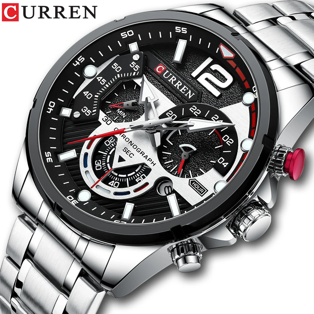 CURREN Casual Business Chronograph Waterproof Stainless Steel Watch Mens New Luxury Fashion Quartz Men wristwatch  часы мужские