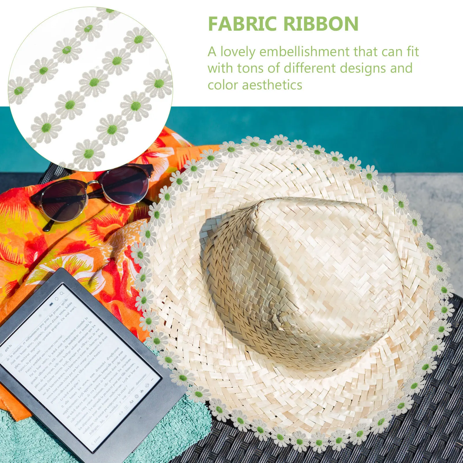 

15 Yards Embroidered Lace Trim Daisy Ribbon for Wedding Applique Hair Accessories Gift Packaging Craft Project Decor