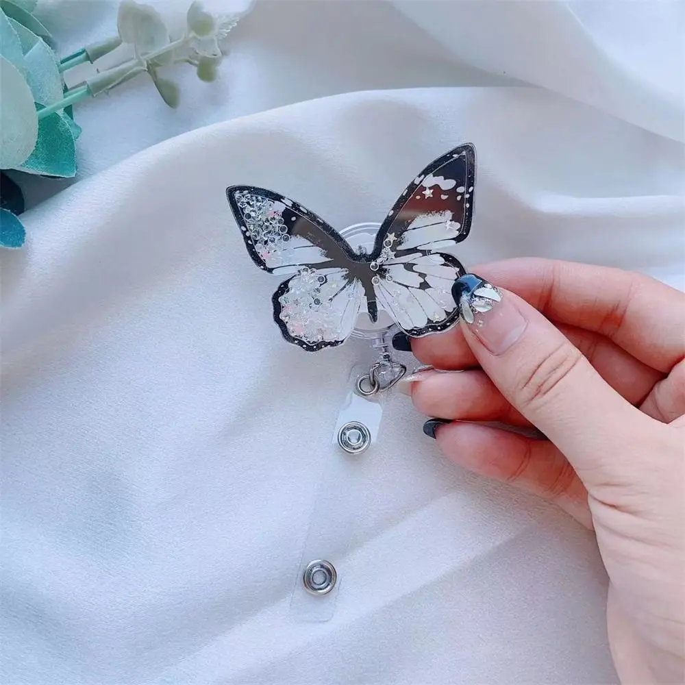 Quicksand Bead Butterfly Badge Holder 360 Rotate Exhibition Enfermera Retractable Badge Reel Chest Card Name Tag
