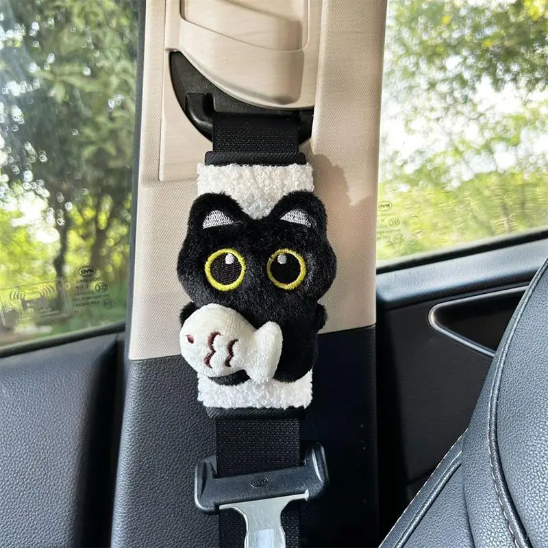 Car Shoulder Pad Cover 1PCS Black Cat & Fish Decorative Anti-Friction Seatbelt Protector for Car Interior Styling