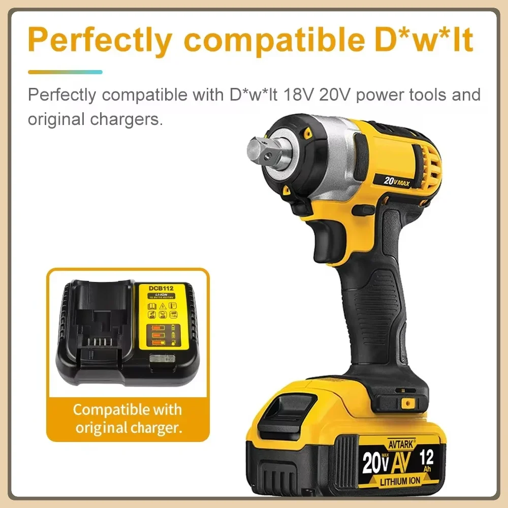 

️ Suitable for Dewalt power tool DCB206 Original 20V 12Ah rechargeable battery for DCB206, DCB205, DCB200, and DCB204-2