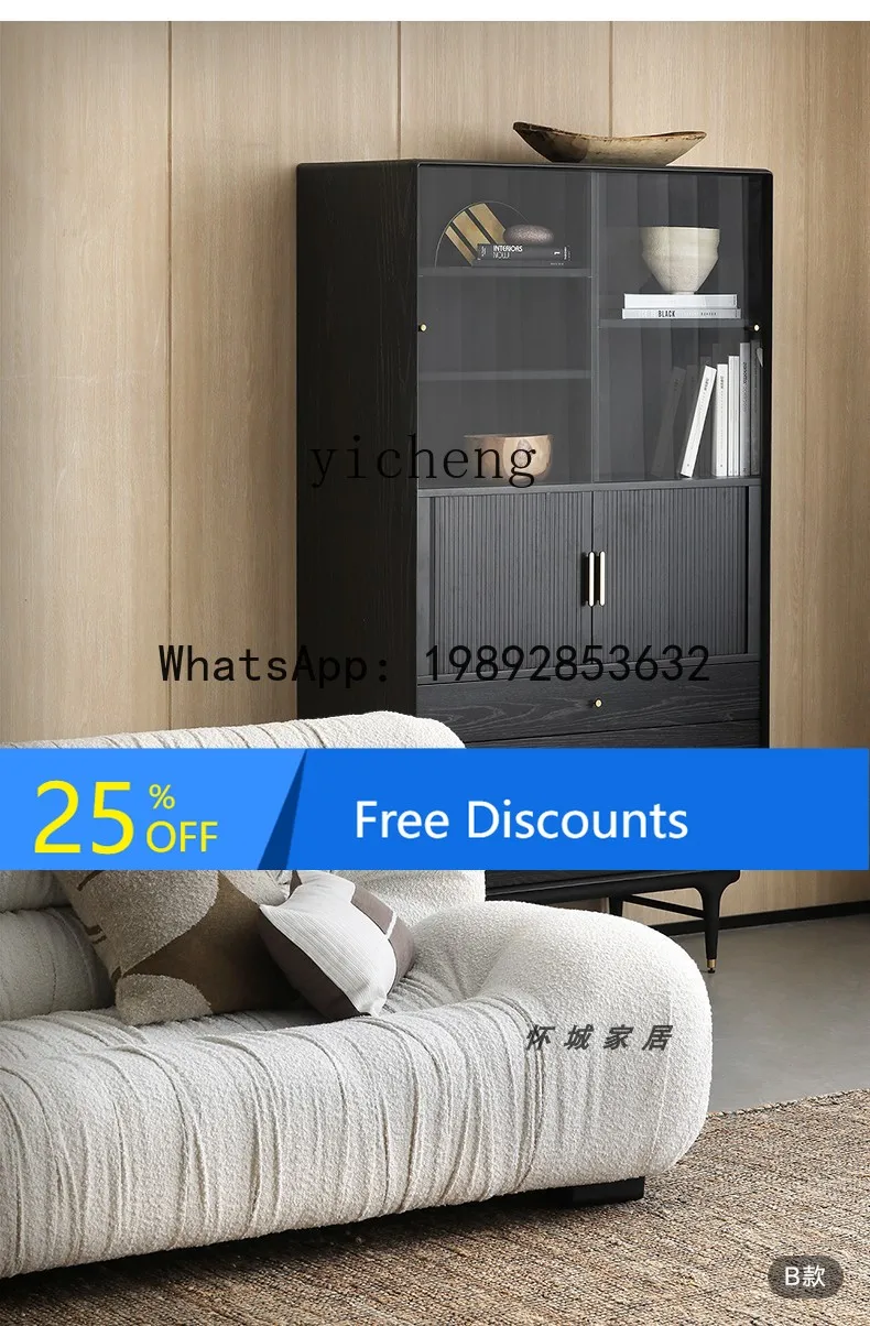 Modern Solid Wood Bookcase Storage Living Room Simple Glass Storage Cabinet Display Showcase