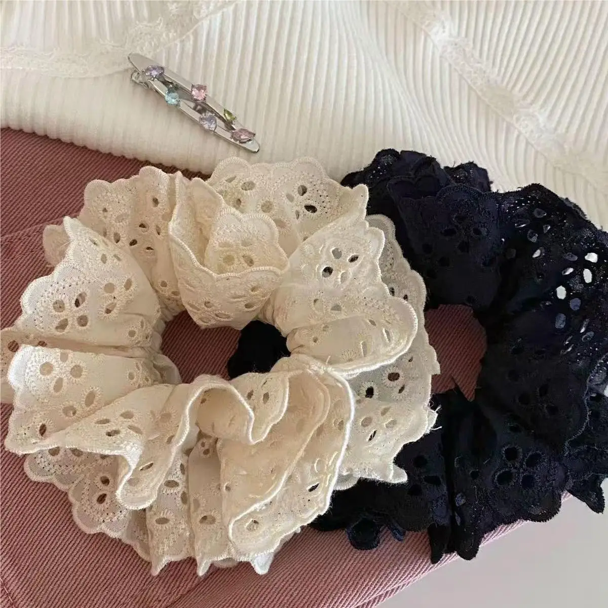 Elegant Embroidered Hollow Lace Double-Layer Large Intestine Hairband – Only .65!