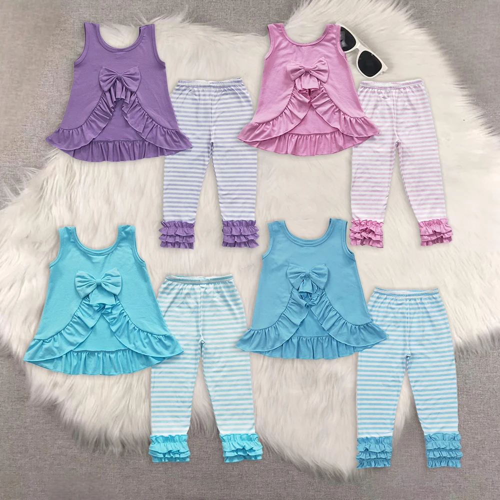 

Sibling Baby Girls Four Colors Bow Tunic Stripe Icing Legging Pants Clothes Sets