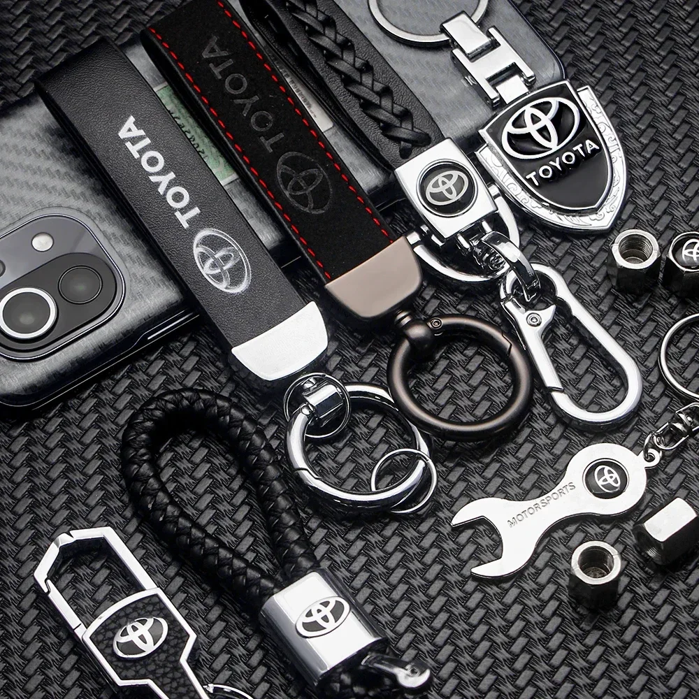 ثلاثية الأبعاد معدن + جلد شعار السيارة مفتاح سلسلة مفاتيح حلقية المفاتيح اكسسوارات السيارات لتويوتا كورولا كامري أوريس Rav4 يارس بريوس أفينسيس