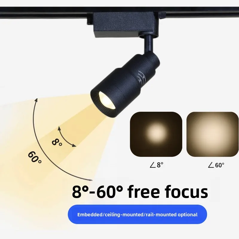 Small Angle LED Track Spotlight Commercial Museum Catering Spotlight Ceiling Surface Zoom Single Head