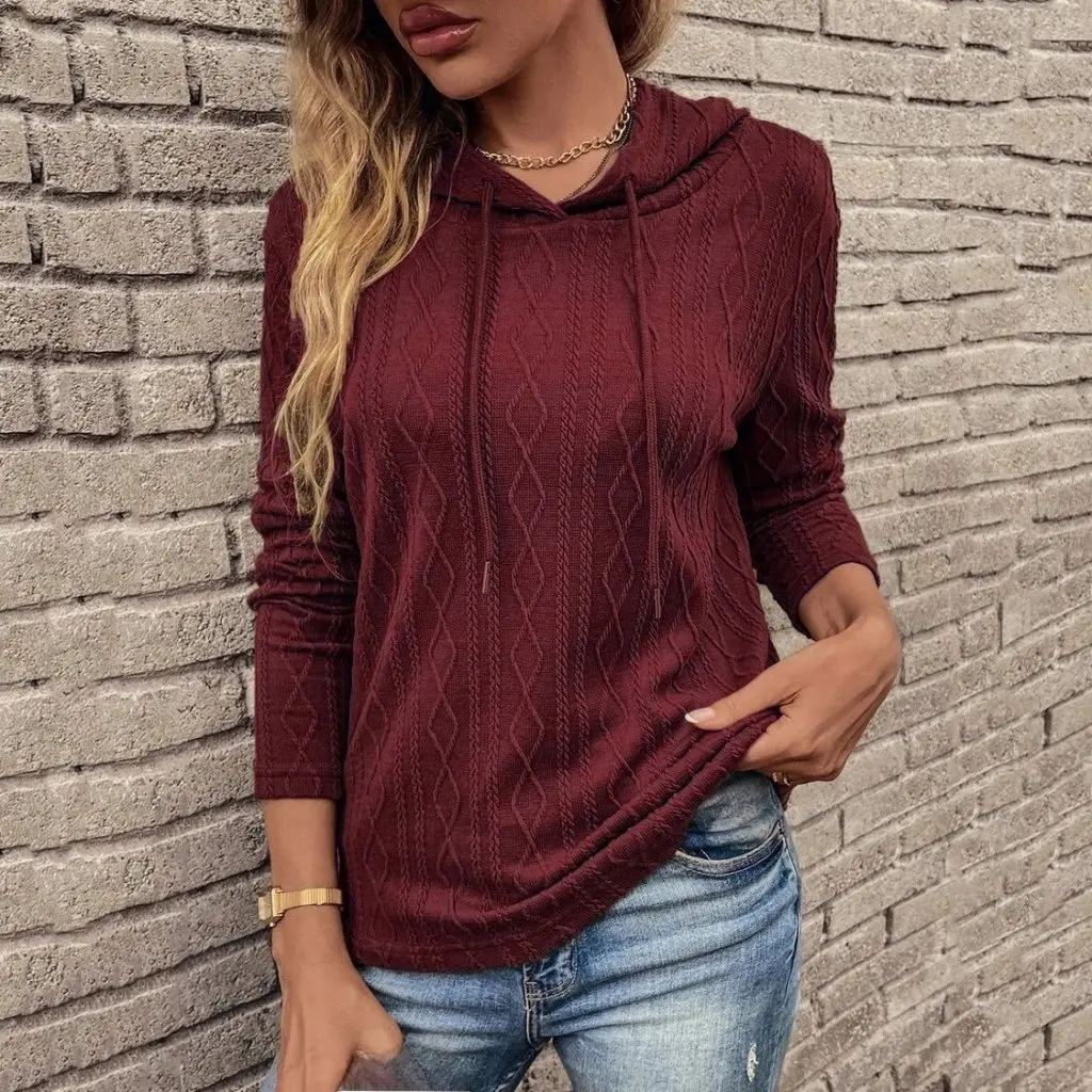 Maglione con cappuccio a maniche lunghe tinta unita da donna Pullover alla moda Top Abbigliamento casual autunnale