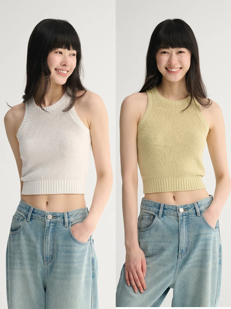 

Maison Cecile Five-Color Cool Feeling Thi Knit Texture Svel Vest Cotton Polyester Blend round Ne ort Sle Women'...