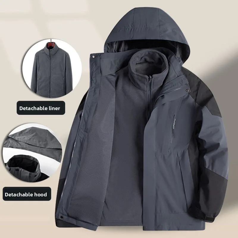 

Men's Three-in-One Jacket Thickened Autumn Winter Outerwear Coat Middle-Aged Dad Style Clothing Elderly Warm Long Sleeve Coat