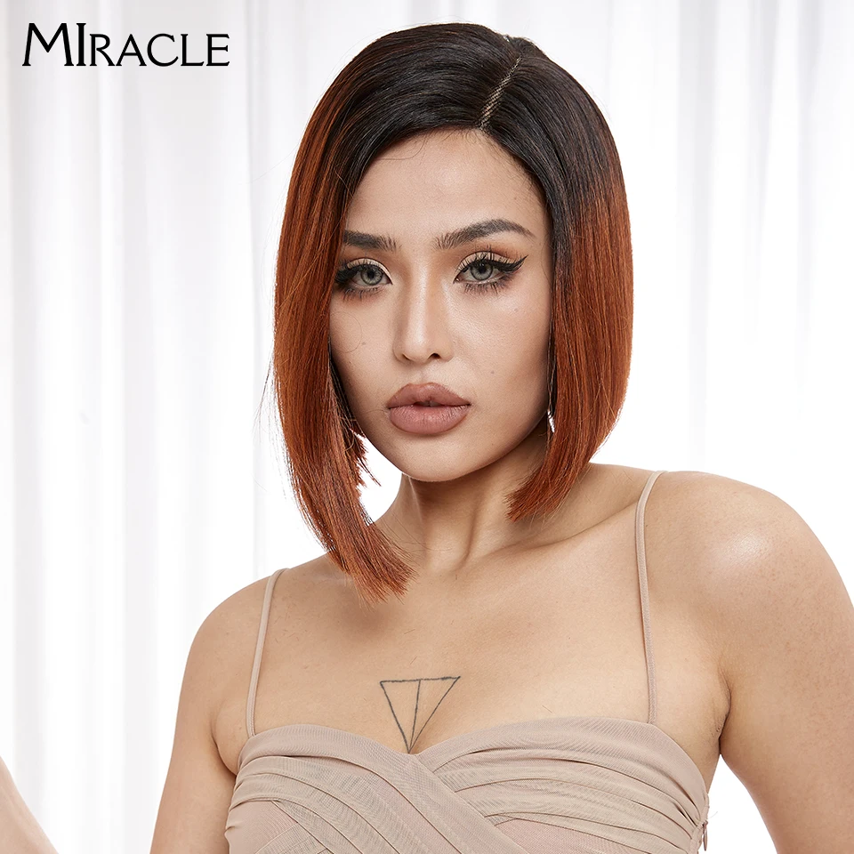 MIRACLE Synthetic Lace Front Wig Short Bob Wigs 10 Inch Blonde 613 Ombre Red Heat Resistant Short Wig Cosplay Wigs for Women