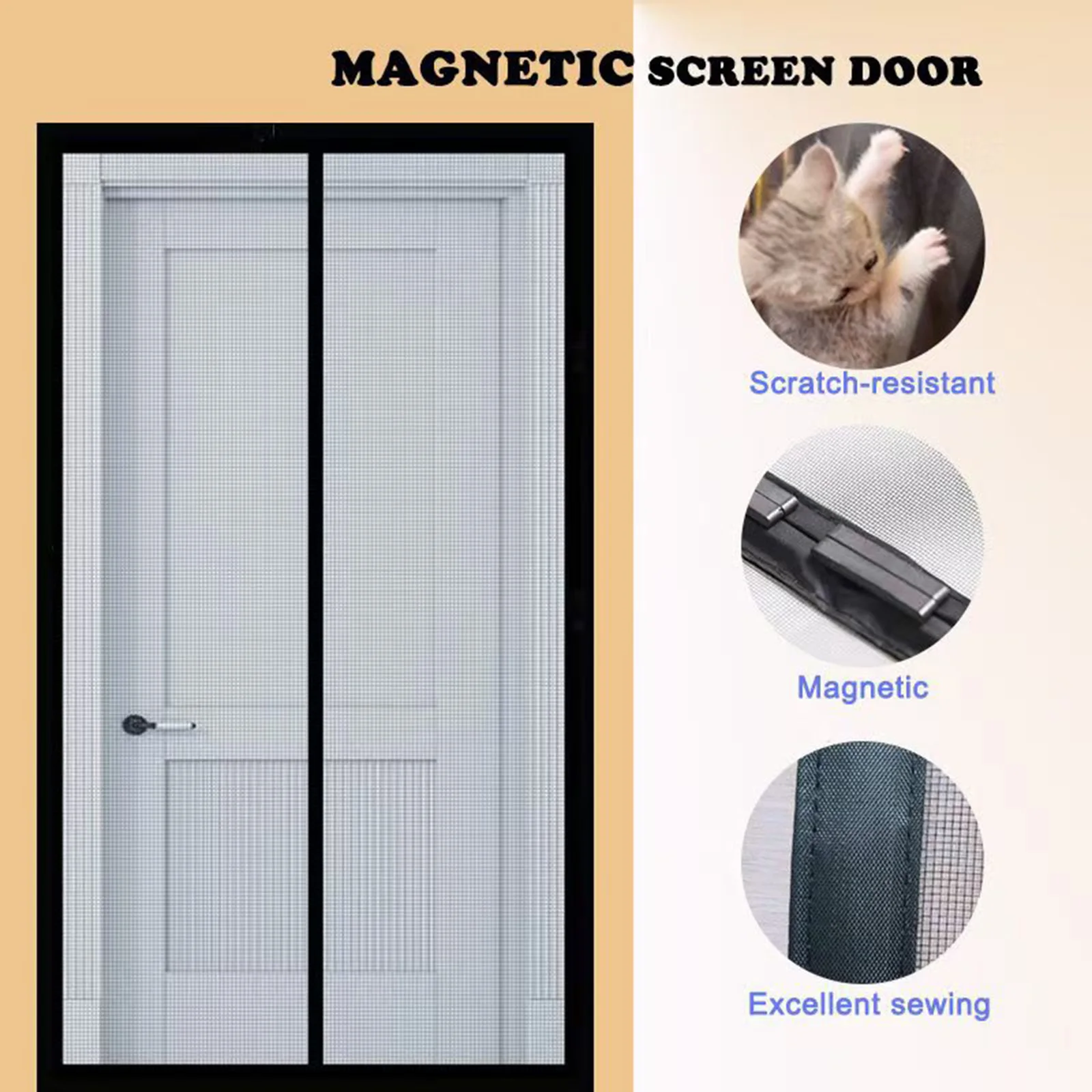 

Magnetic Door Screen Custom Size White Mosquito Net Curtains Fly Insect Automatic Closing kitchen Indoor Living Room Invisible