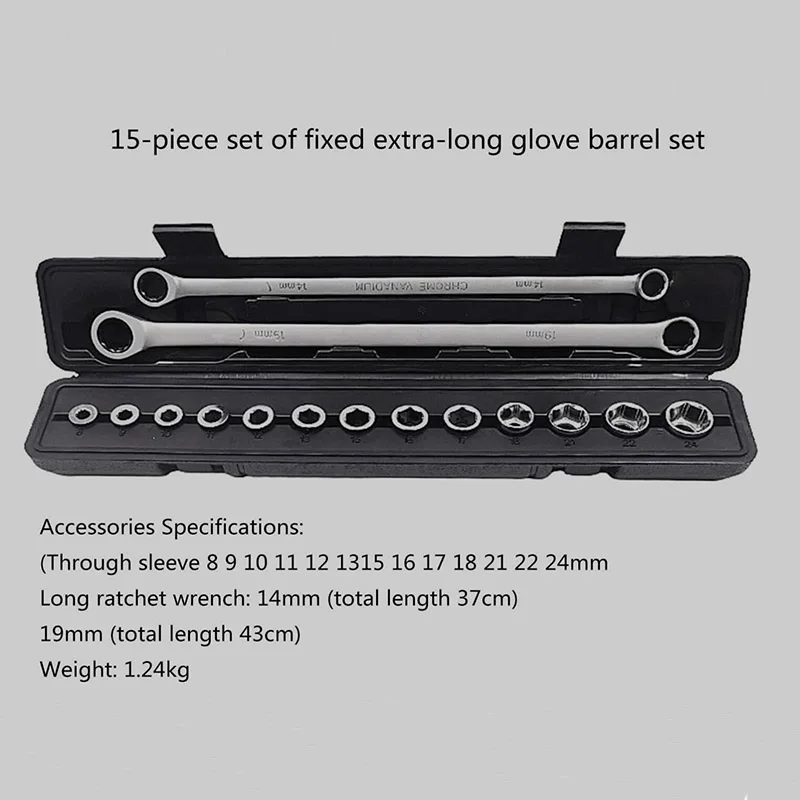 Kit di chiavi a cricchetto regolabili da 15 pezzi Set di chiavi dinamometriche in acciaio al vanadio per la riparazione di auto utensili manuali manutenzione automobilistica