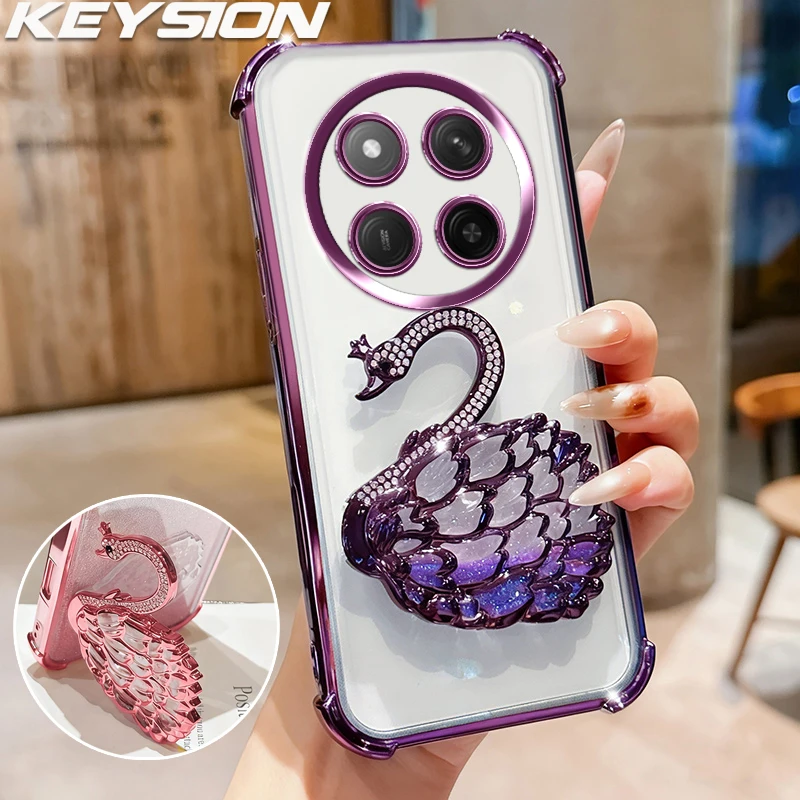 

KEYSION противоударный чехол для телефона с покрытием для HONOR X9c 5G, прозрачный блестящий чехол из ТПУ с подставкой в виде лебедя и драгоценных камней для Huawei Magic7 Lite 5G