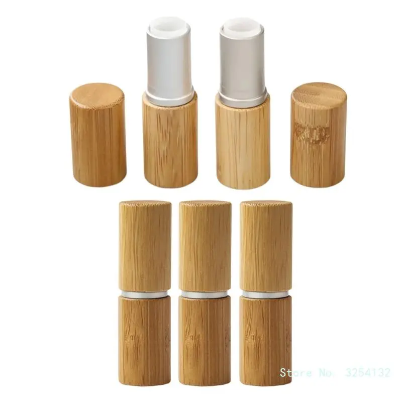 5pcs Empty Natural Empty Lipstick Tube Container Bamboo Lip Balm Tubes Stylish Cosmetic Holders for Salon and Home Use