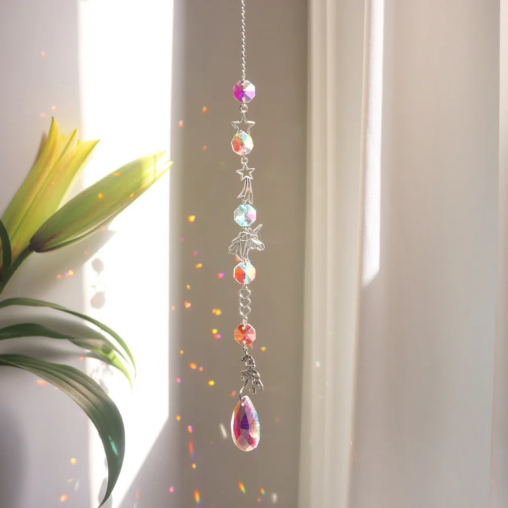 Argent planète galaxie soleil lune étoiles cristal Suncatcher pendentif soleil prisme boule jardin décoration galaxie étoile lune cristal