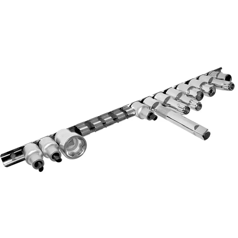 1/4 3/8 1/2 Inch Stainless Steel Socket Rack Holder With 16 Clips Rail Tool Organizer Storage For Home Industrial Garage