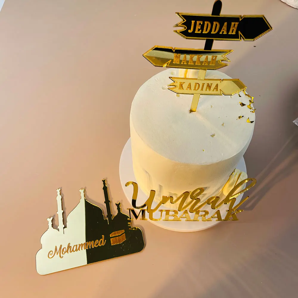 Personalized Mubarak Custom Name 3-Piece Cake Decoration Acrylic Custom Gold Mirror Suitable For Multi-Layer Cake Decoration
