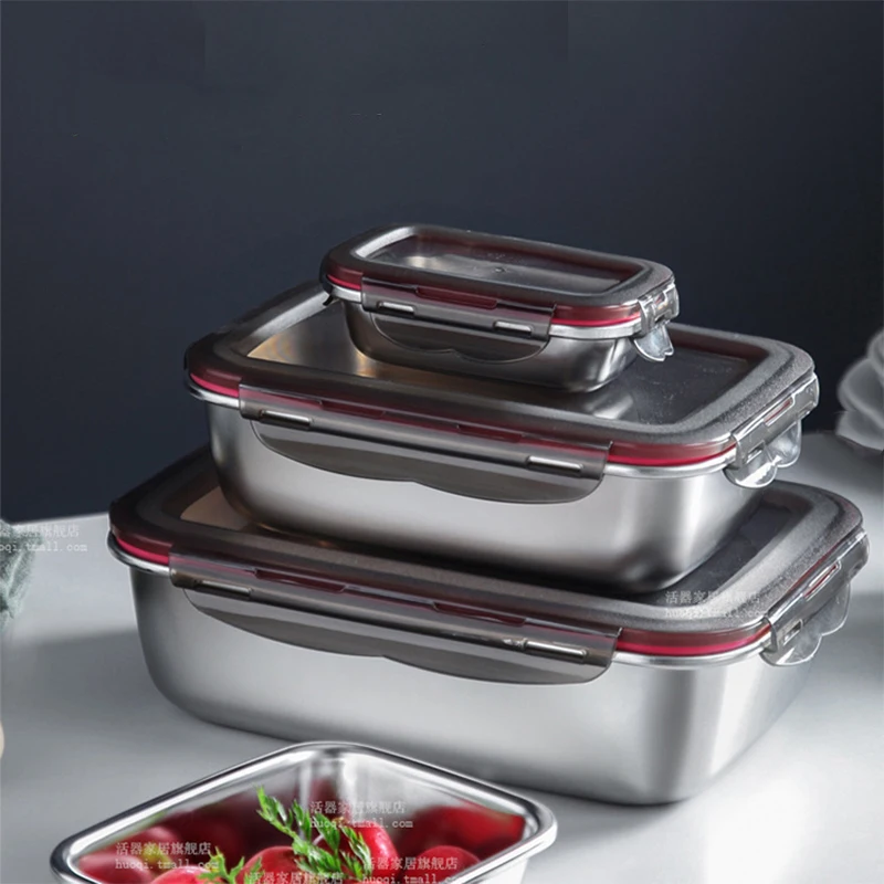 Multifunctional Stainless Steel Lunch Box Lunch Box Fresh-keeping Household Airtight Leak-proof Storage Box Refrigerator Storage