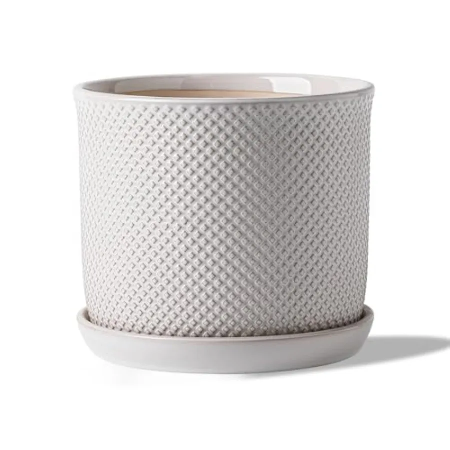 

Керамическое кашпо с дренажным отверстием и поддоном для комнатных и уличных растений - Цветочный горшок с интегрированным поддоном для дома и офиса - S