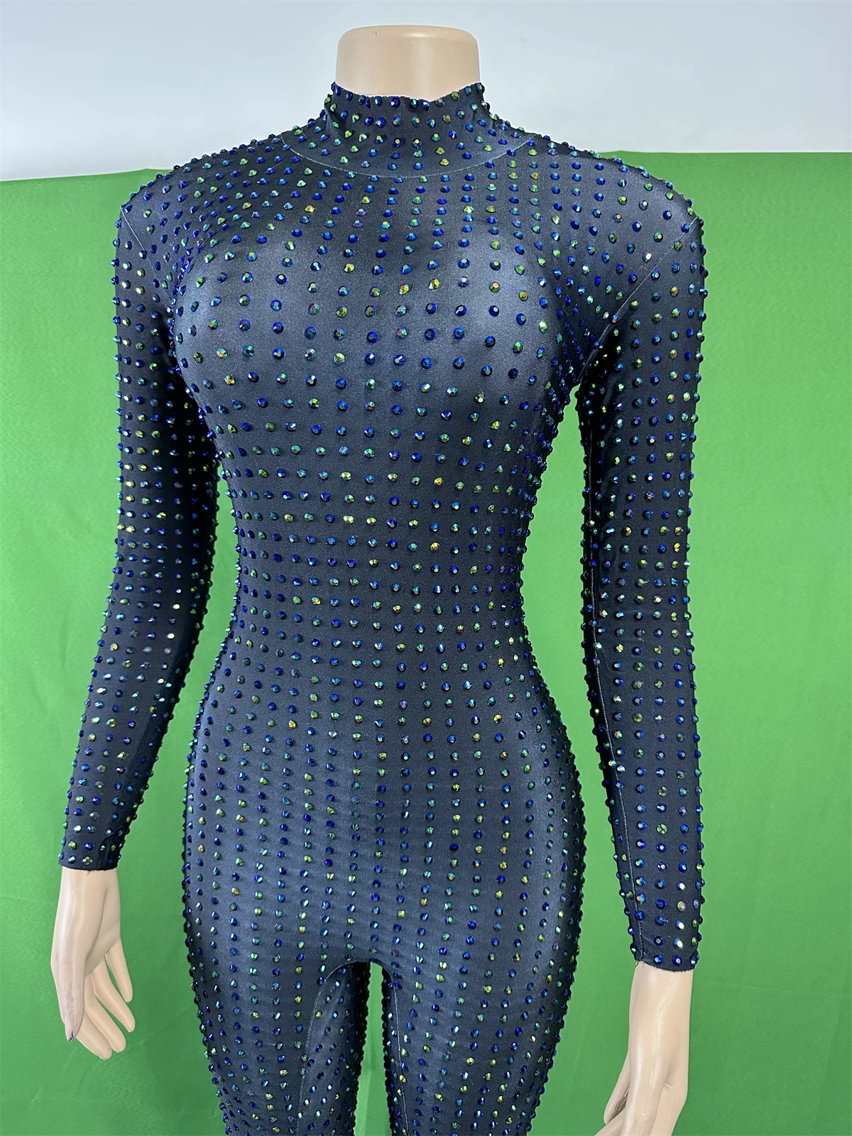 Mulheres uma peça deslumbrante completo strass estiramento macacões impressão rave festival drag queen dança traje