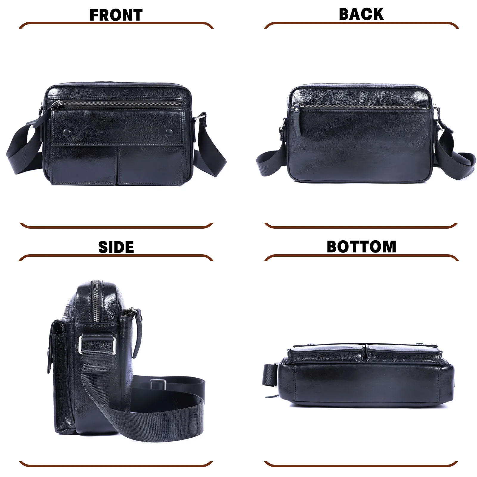 Echte Leder-Brusttasche für Herren, Casual-Umhängetasche aus Rindsleder, Modische Handyhülle, Pflanzlich gegerbtes, gerafftes Leder – Detail 6