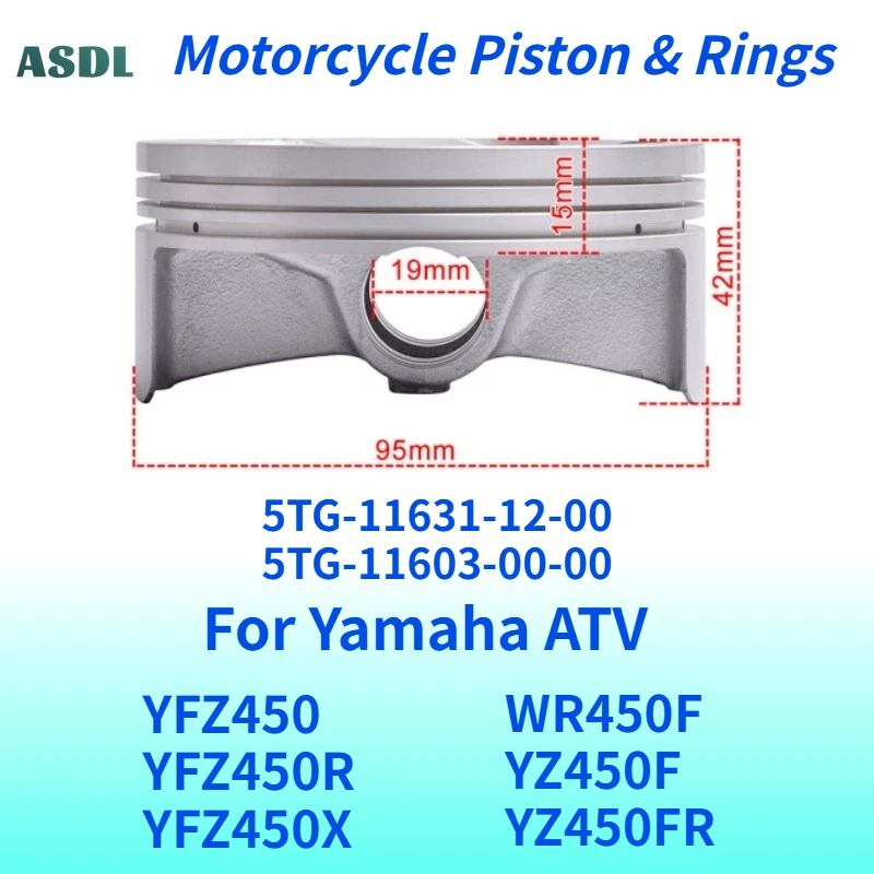

5TG-11631-12-00 450cc Moto Engine Piston Rings 95mm For Yamaha ATV WR450 WR450F YZ450 YFZ450 YFZ450R YFZ450X 5TG-11603-00-00