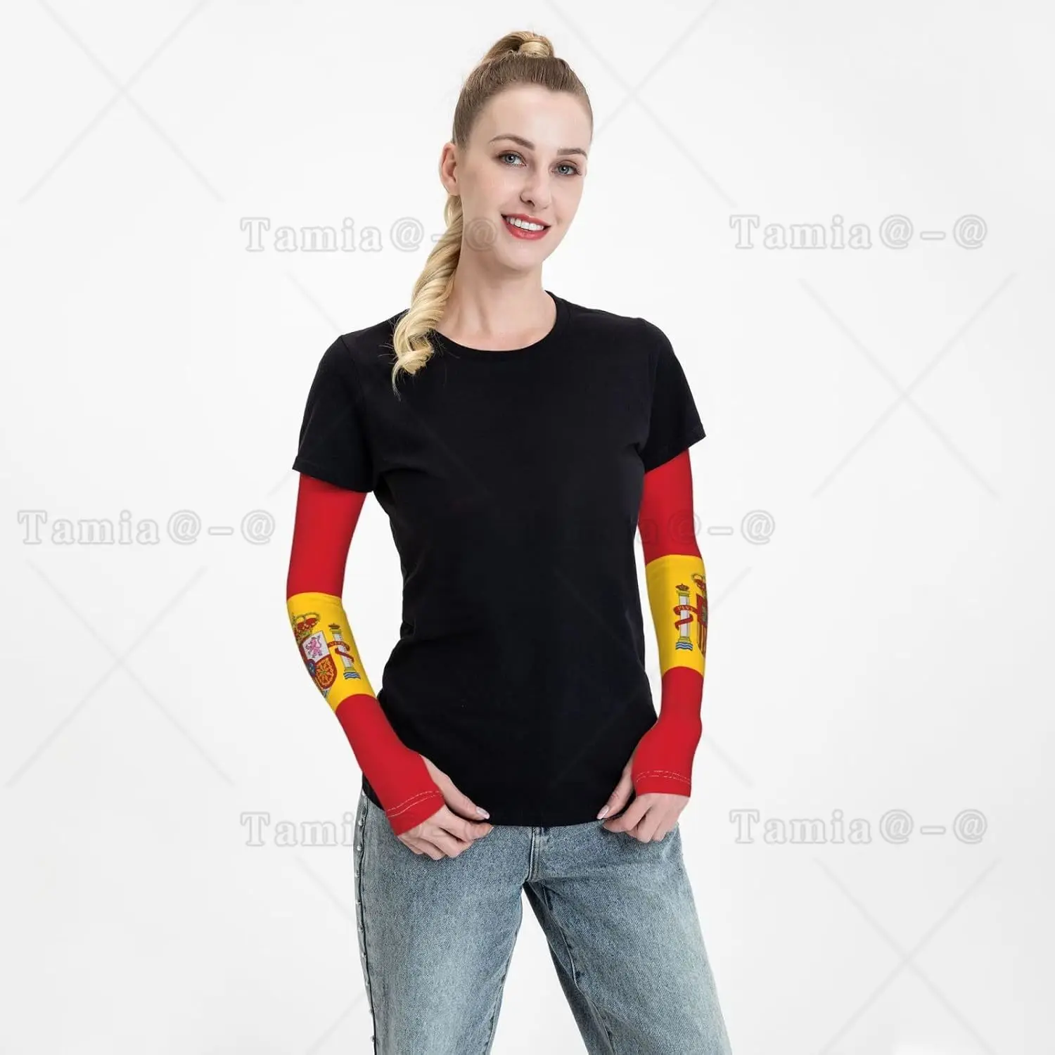 Mangas de braço com bandeira da Espanha fofas, proteção solar refrescante, mangas de bandeira esportiva para homens e mulheres
