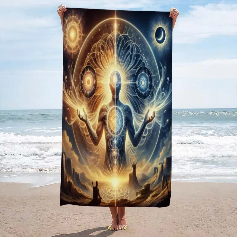 Spiritual Energy Art Patterned Beach Towel,Super Absorbent Beach Towel, Popular for New Year 2026, Comfortable and Practical