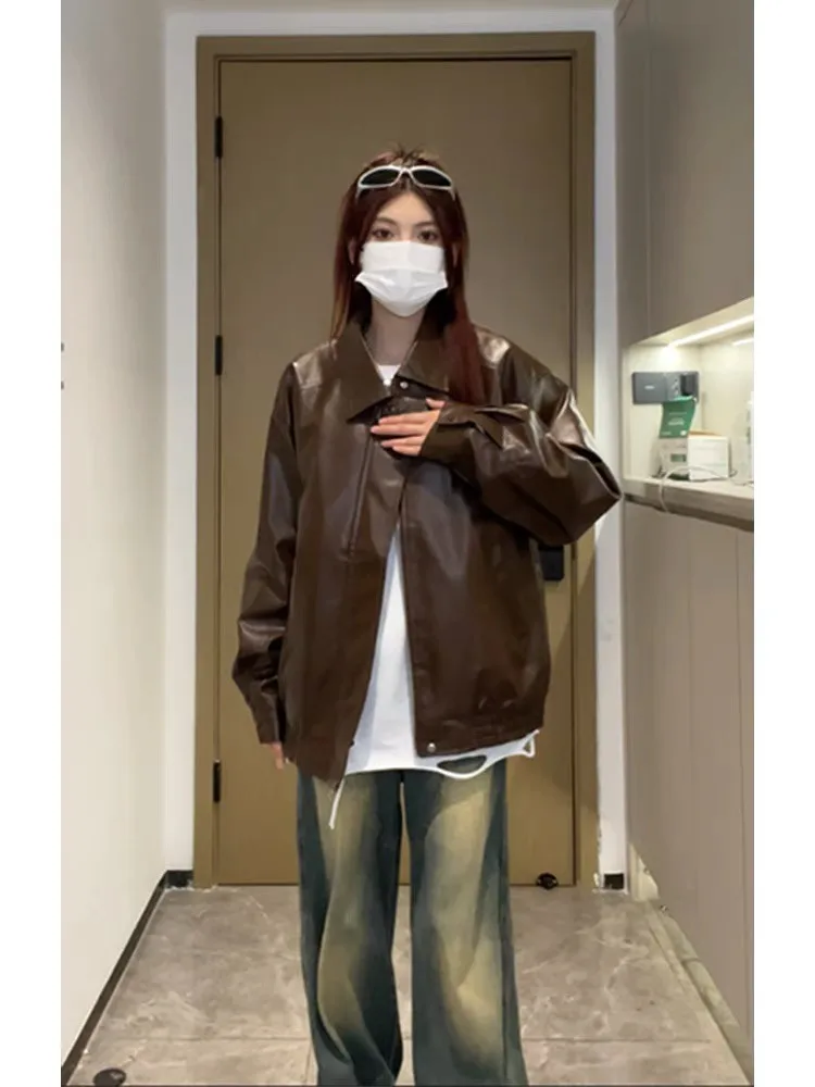 

Sli Pure Color из искусственной кожи Jaet в стиле хип-хоп Sle, мужская и женская ретро-американская мотоциклетная ветровка, осеннее новое поступление