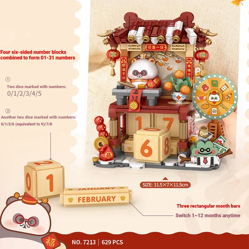 LOZ Straatscène Serie DIY Architectonisch Model Bouwstenen Panda Kalender Huis Assemblage Educatief Speelgoed Kinderen Verjaardagscadeau