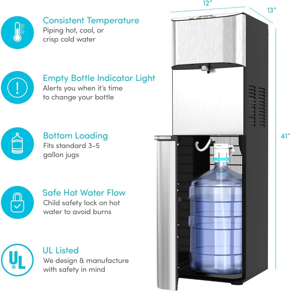 Electronic Bottom Loading Water Cooler Water Dispenser - 3 Temperatures, Hot, Cold & Room Water,Self Cleaning
