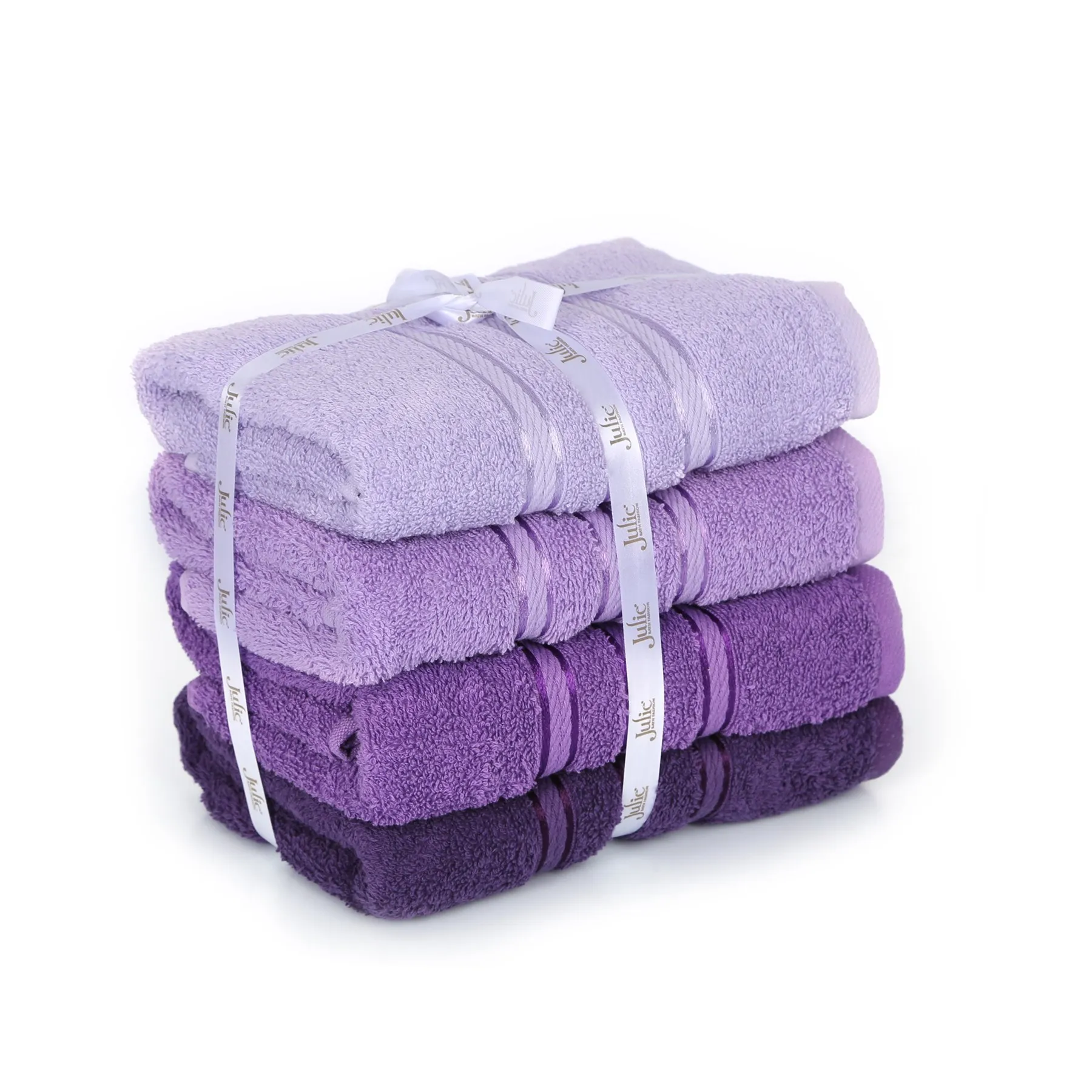 Julie Liza Jacquard 4 Pcs %100 Turkish Cotton Soft Super Absorbent 50x90 Cm For Bathroom Hotel Sauna Hand, Face Towel Set