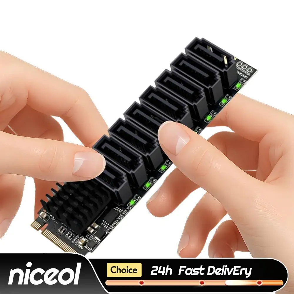 

Карта расширения M.2 PCIE-SATA ASM1166, 6 Гбит/с, 8 портов, адаптер M.2-SATA с интеллектуальным индикатором, инструменты в комплекте, для настольных ПК