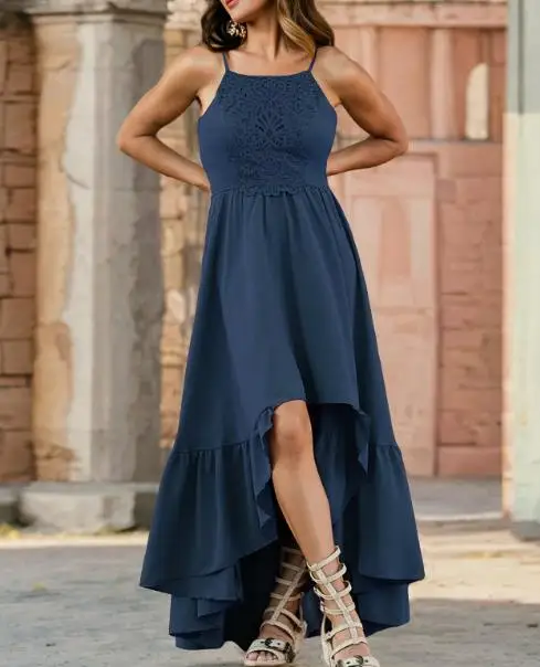 

Women's Slim and Elegant Lace Trimmed Camisole Dress for Summer 2025
