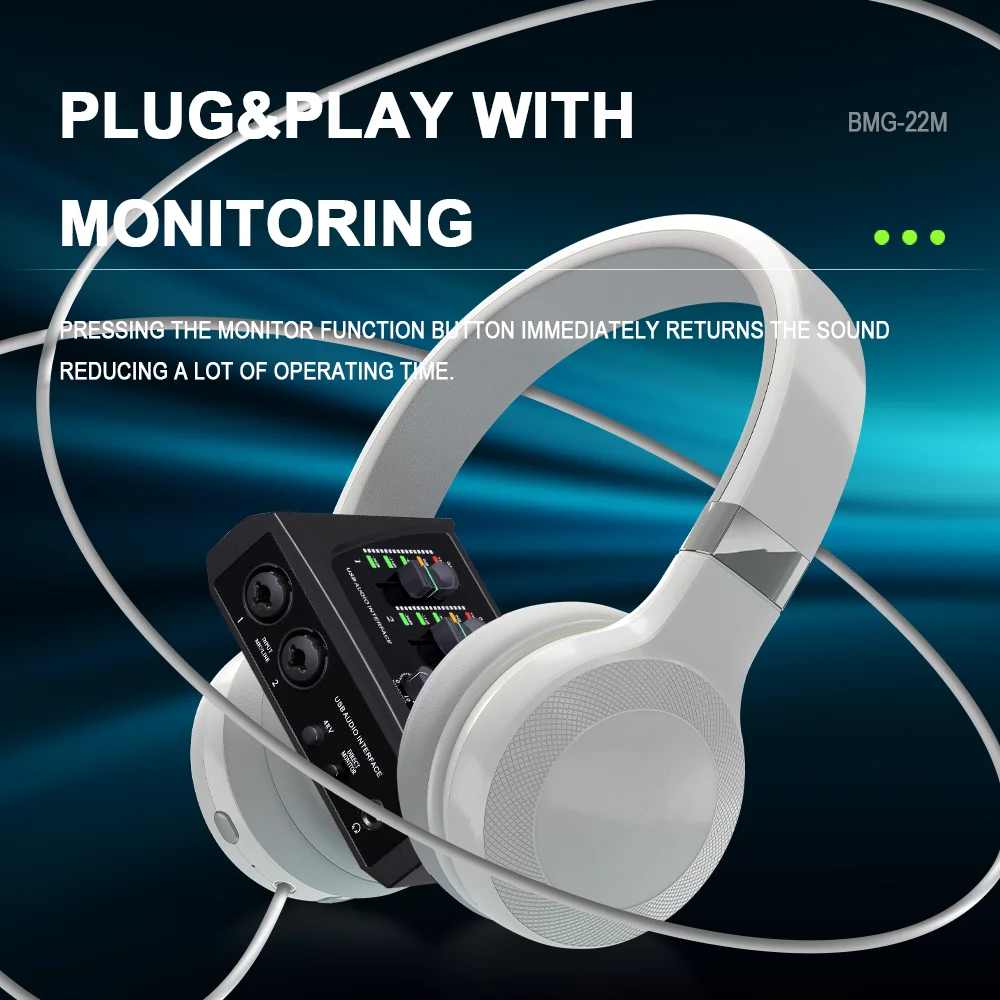 BOMGE 22M Mini 2 قناة USB واجهة الصوت مع XLR 6.35mm 48V الطاقة الوهمية للتسجيل والبث والبودكاست والمغنيين #5