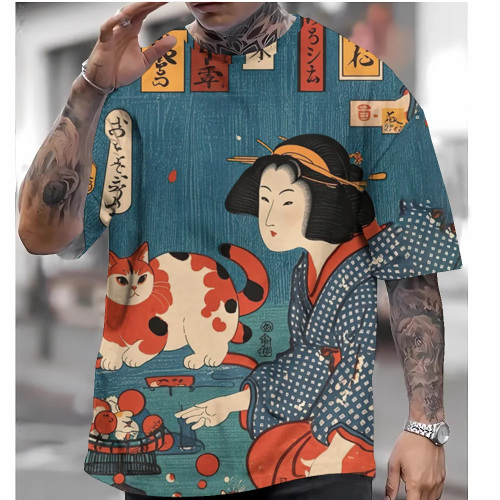 Summer Japanese Style T-Shirt For Men Ukiyo-e Graphic T Shirts 3D Print Tees Short Sleeve T Shirts Oversized Men\'s Clothing Tops