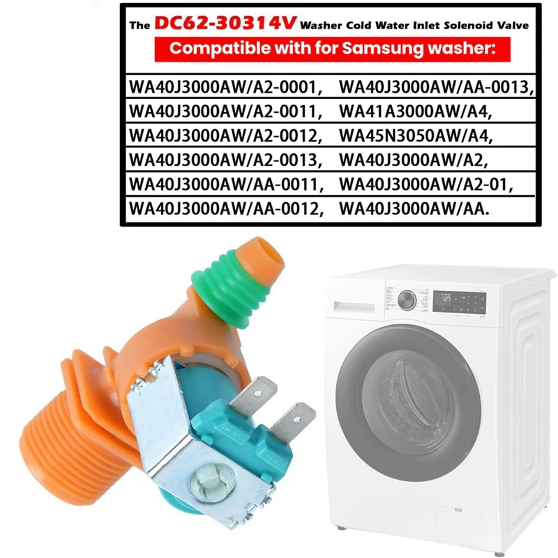 Washer Cold Water Inlet Solenoid Valve For Samsung,Replace DC62-30314V 3992464 AP5966634 PS11719664 EAP11719664